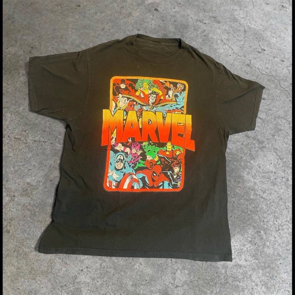 Marvel Heroes Black T-Shirt with Vibrant Colors
